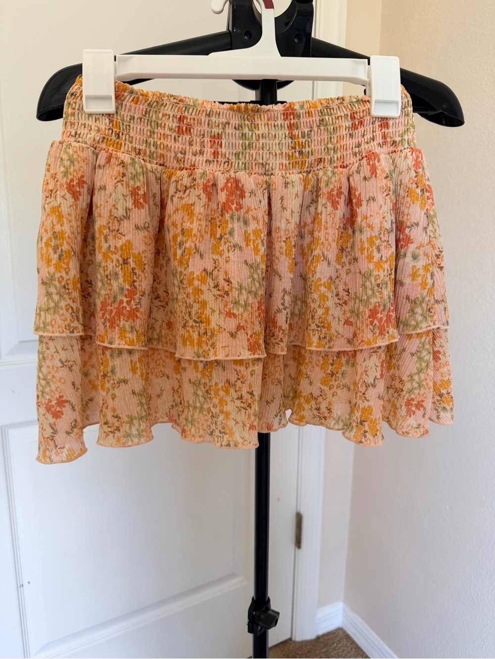 Forever 21 Peach Floral Ruffle Mini Skirt